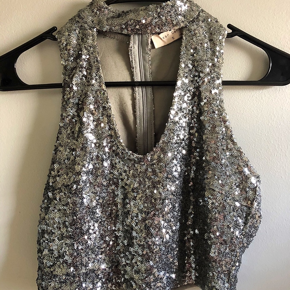 Silver Sequin Keyhole Crop Top